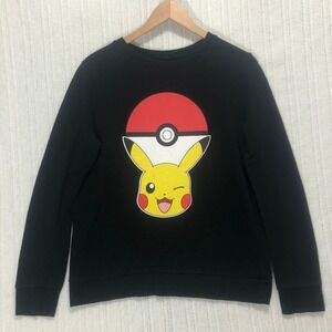 Pokemon Pikachu Sweatshirt Pokeball Graphic Crew Neck Pullover Black‎ S